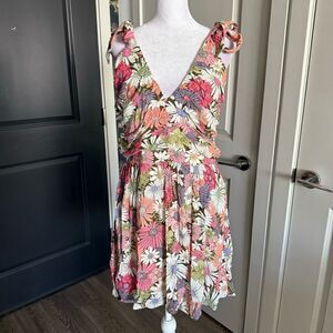 NWT Agua Bendita Pacifico Sierra Java Floral Shoulder Tie Mini Dress Size L